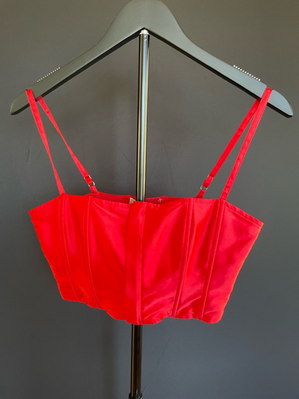 Fleur du Mal Red Satin Corset Top Bustier Boned Strappy Small